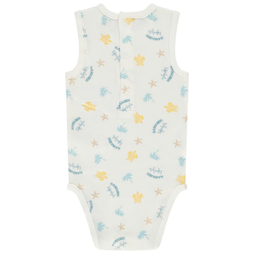 Lot de 7 bodies débardeurs en jersey print Hawaii pour bébé garçon - Ecru
