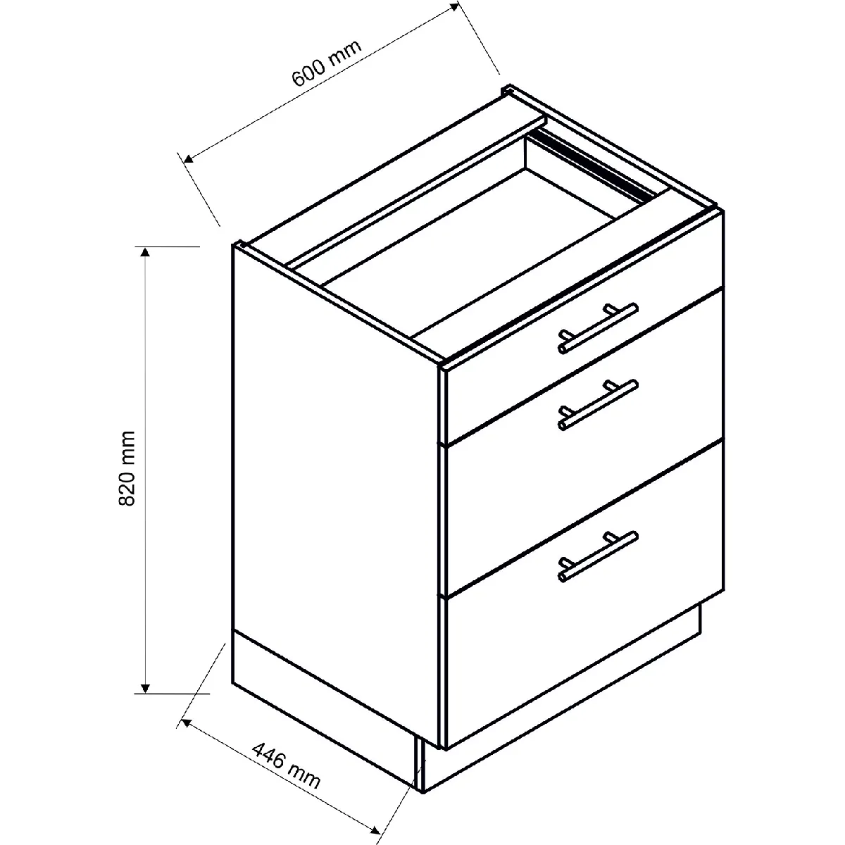Pegane Meuble bas cuisine 3 tiroirs blanc