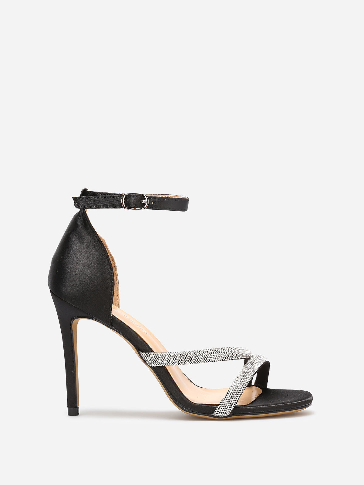 Sandales satinées à strass- Noir