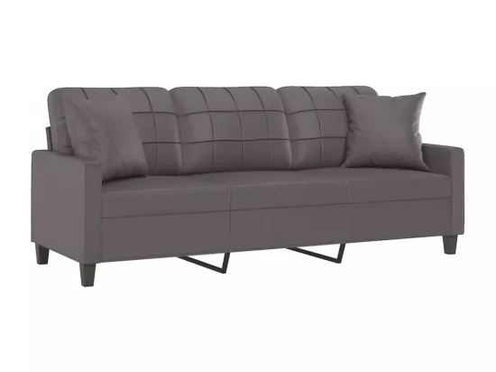 Canapé 3 places avec oreillers décoratifs gris 180cm similicuir