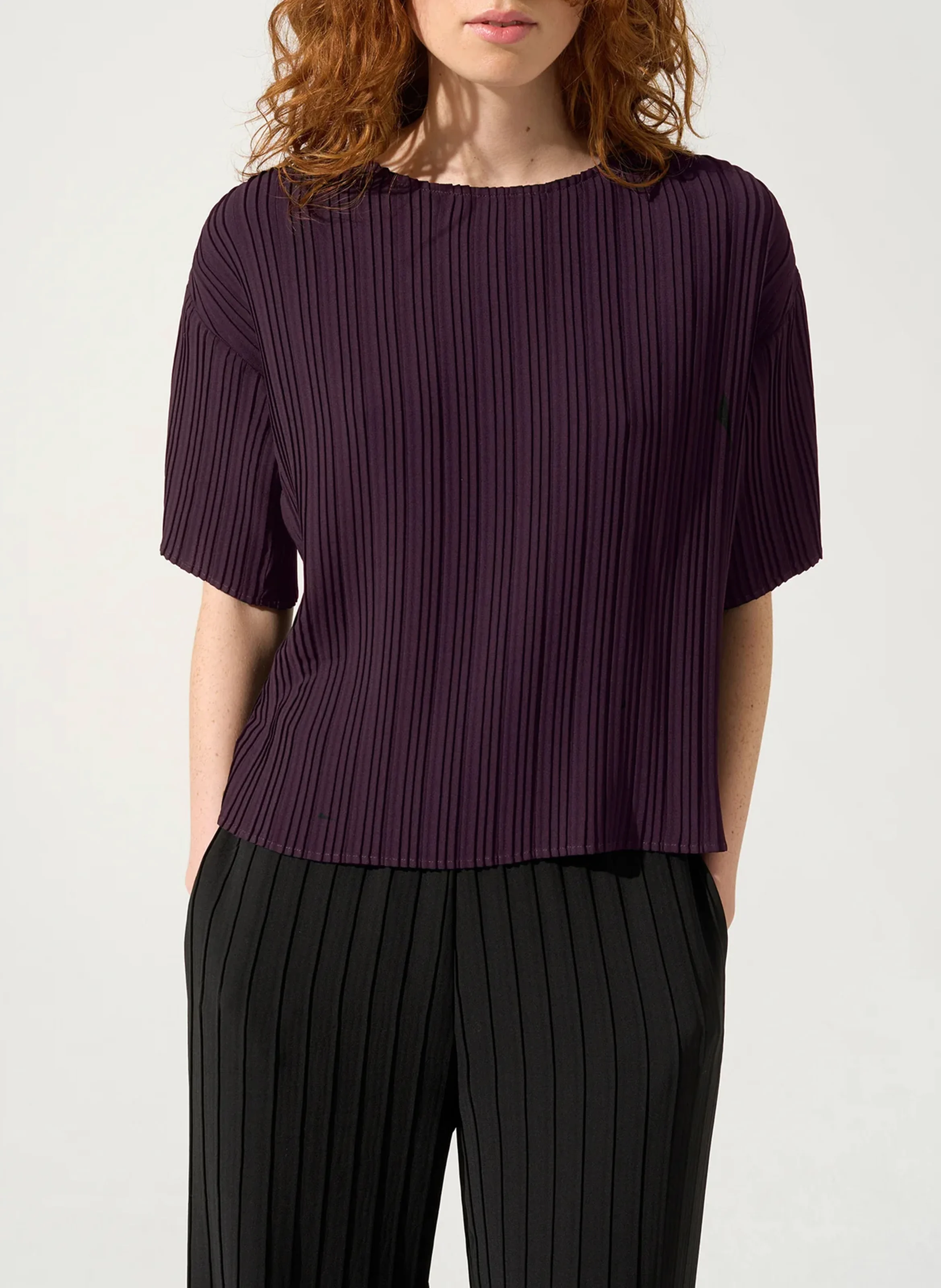 Blouse col rond plissé | Violet