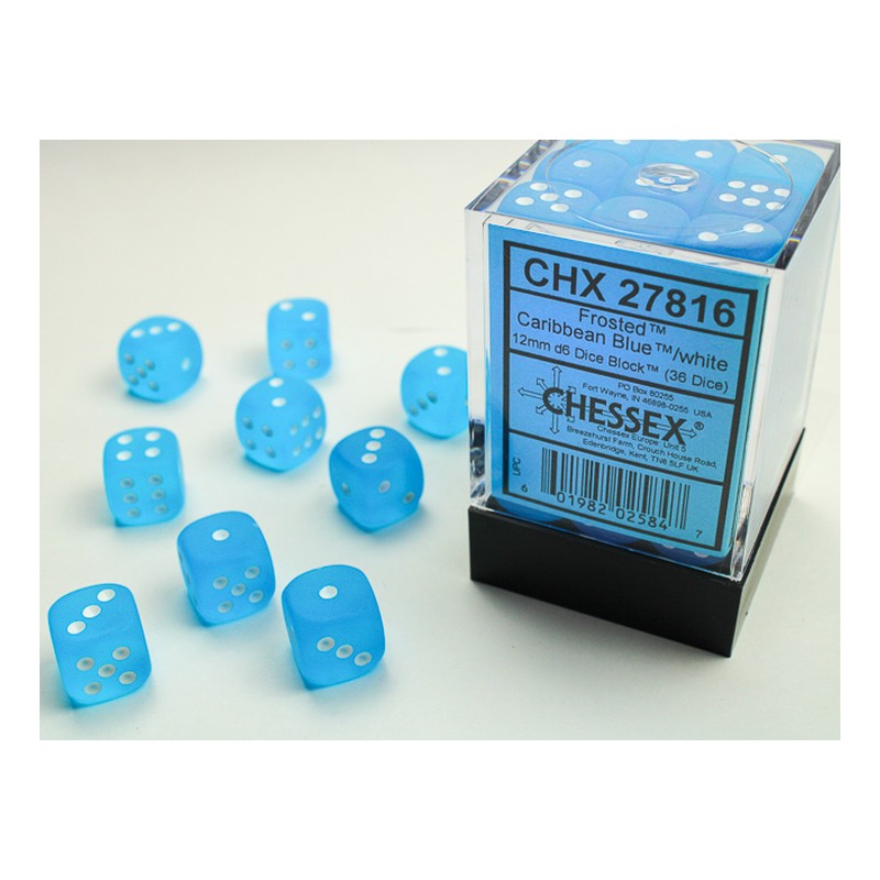 Pack de 36 dés D6 * givré * BLEU CARAIBE