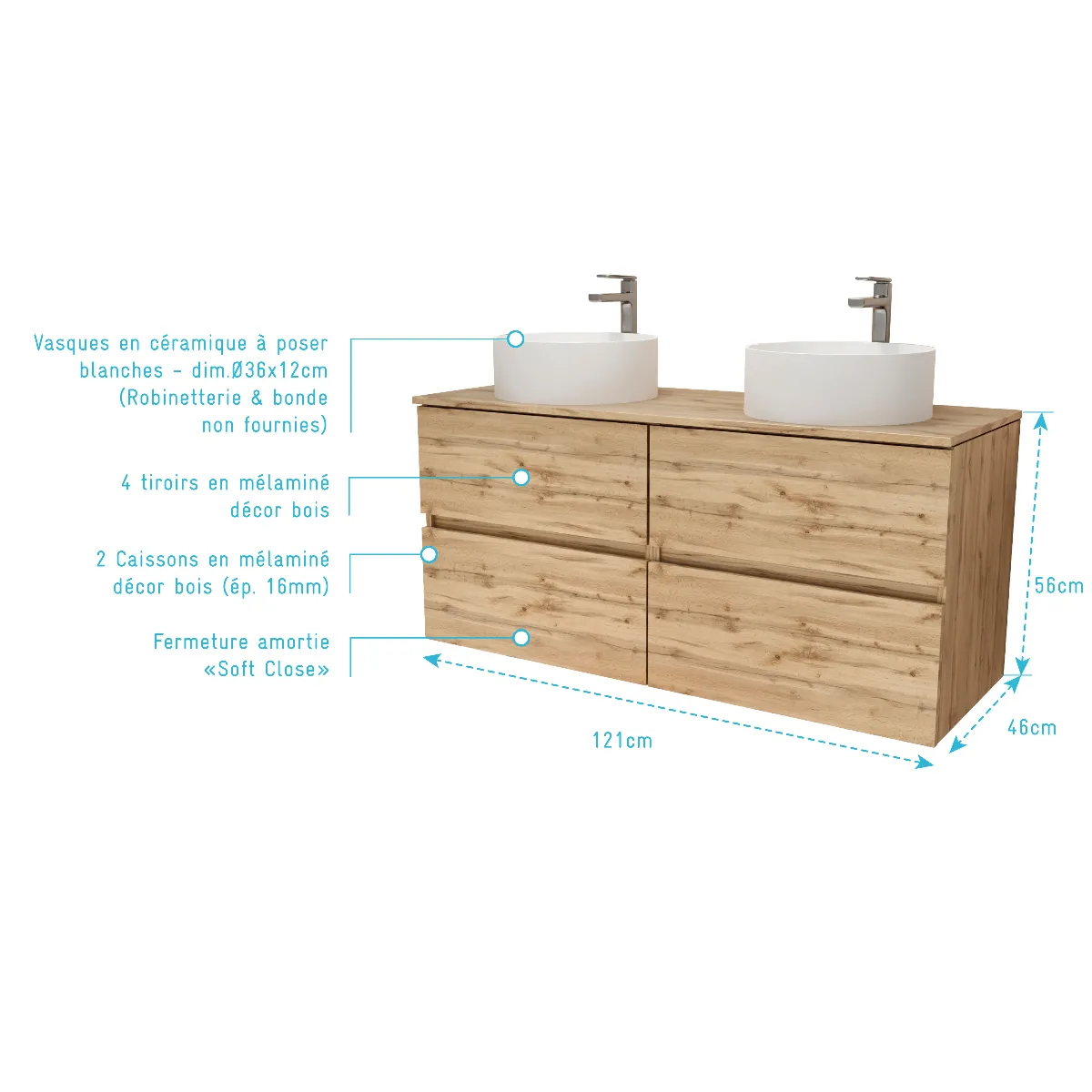 AURLANE Timber Meuble Salle de Bain - Chêne Naturel