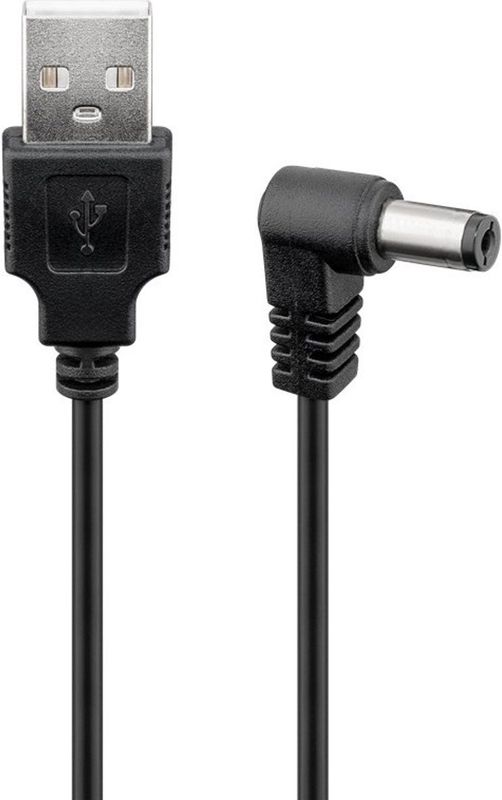 USB-A - DC Plug Haaks Kabel - Zwart - 1,5 Meter - Max. 5V/3A