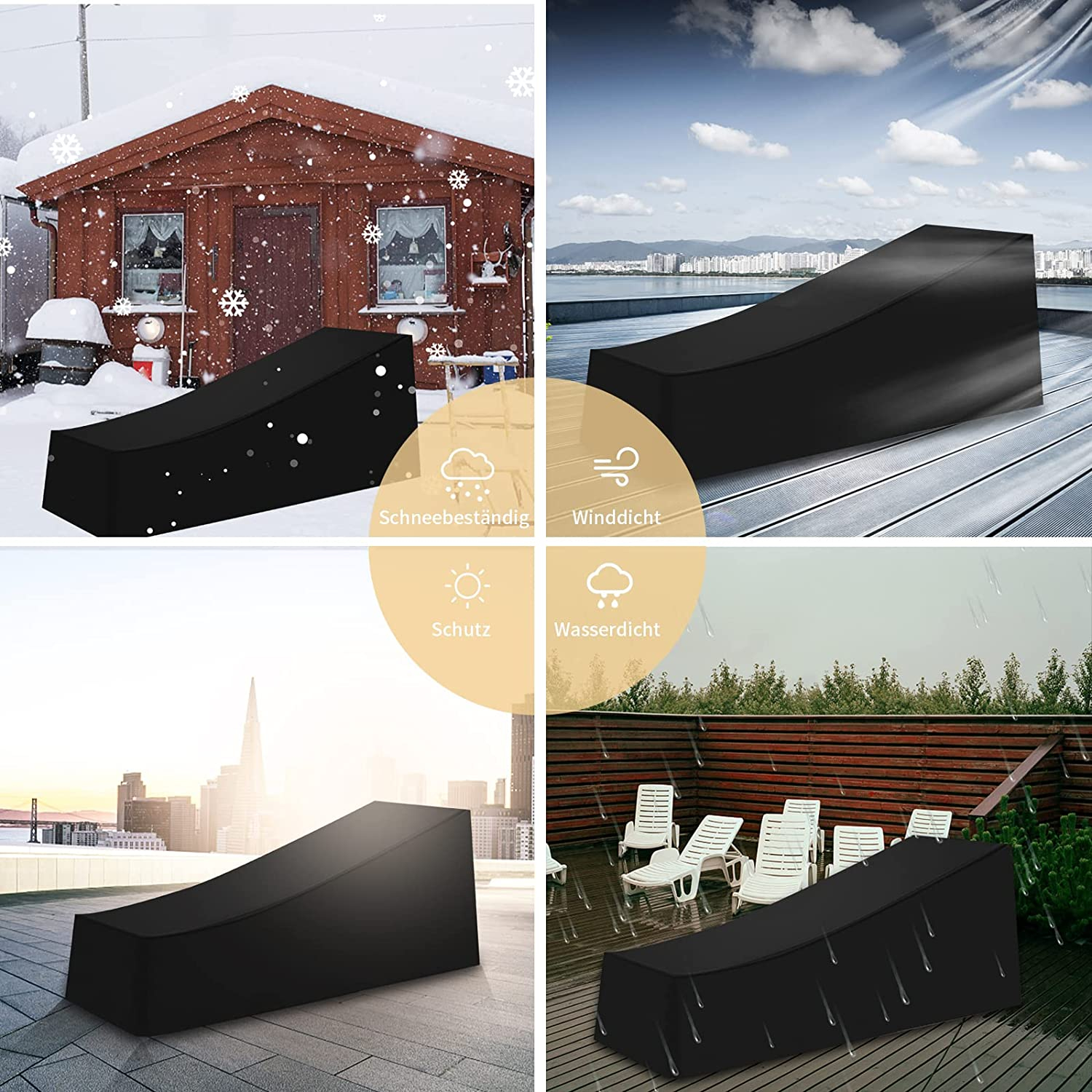 (200x70x68cm) Gartenmöbel Regenschutz Abdeckplane Liegestuhl Wasserfest & Witterungsbeständig - Schwarz