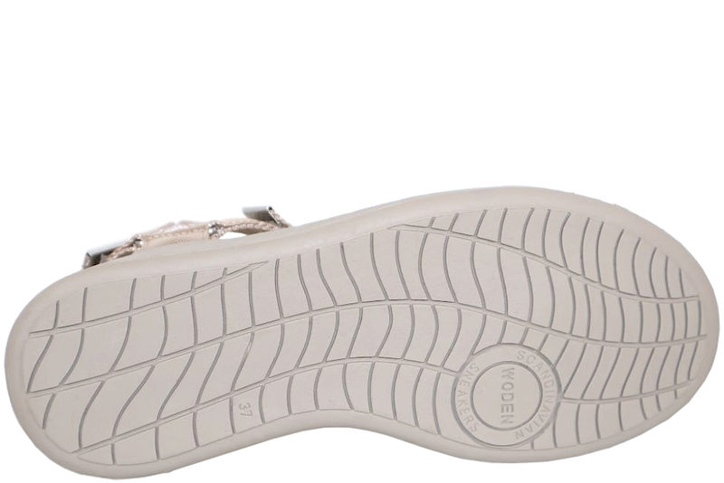 WODEN LINE SILVER MINK SANDAL I SANDFARVET TEKSTIL