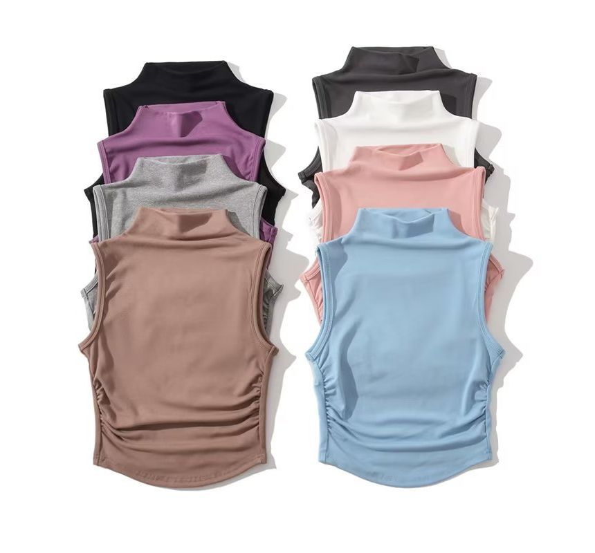 Morhan - Mouwloze crop top met geplooide hals en effen kleur