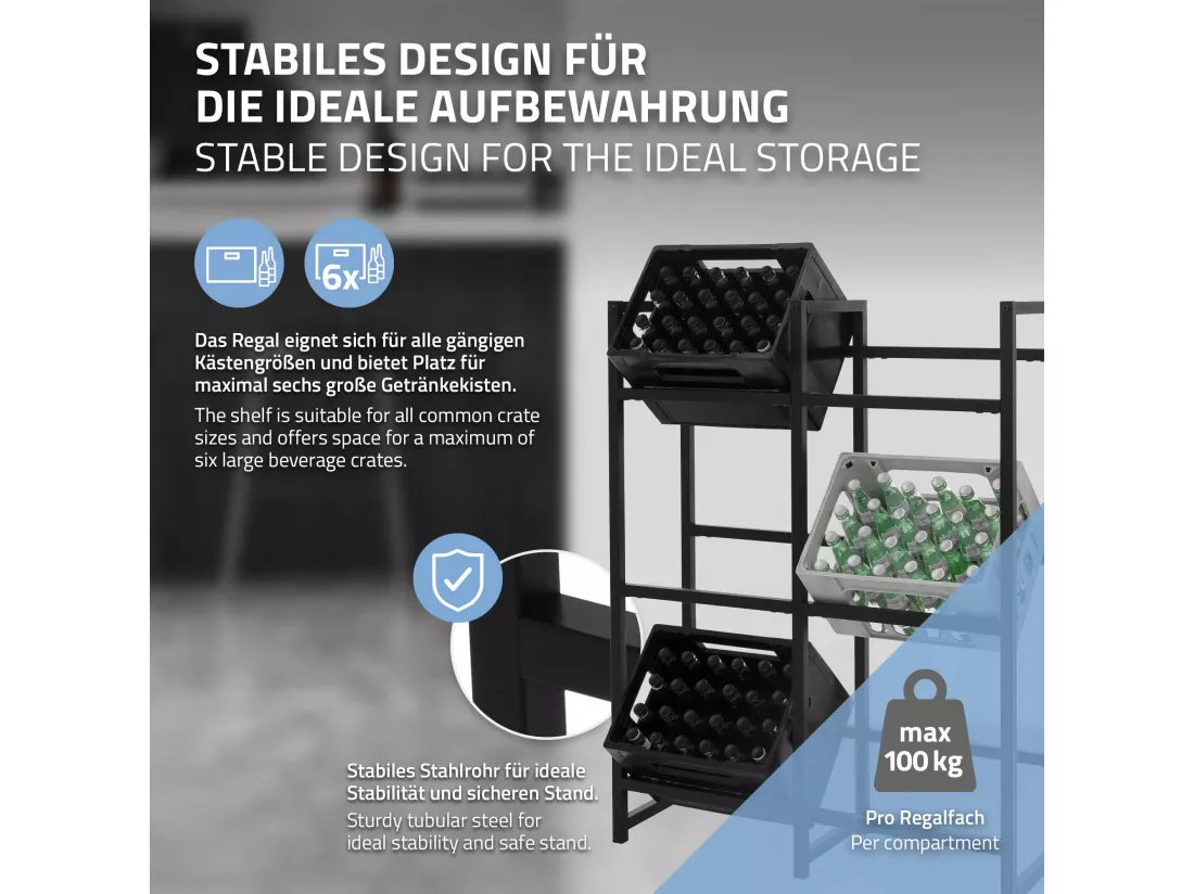 Étagère de rangement pour 6 caisses de boissons 91x31x116,5 cm acier anthracite