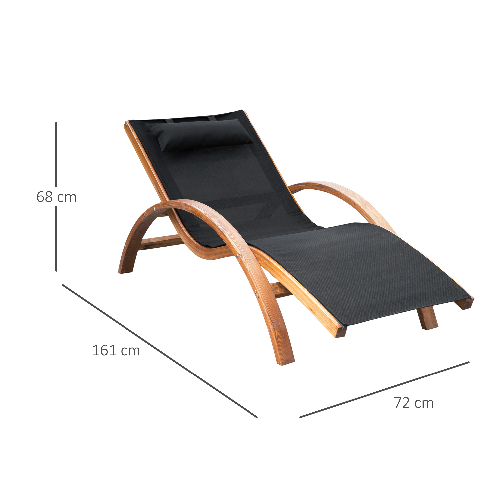 Espreguiçadeira de jardim Outsunny, modelo rede, 161x72x68cm, ideal para jardim, terraço, praia, piscina, pátio ou hotel, em madeira preta.