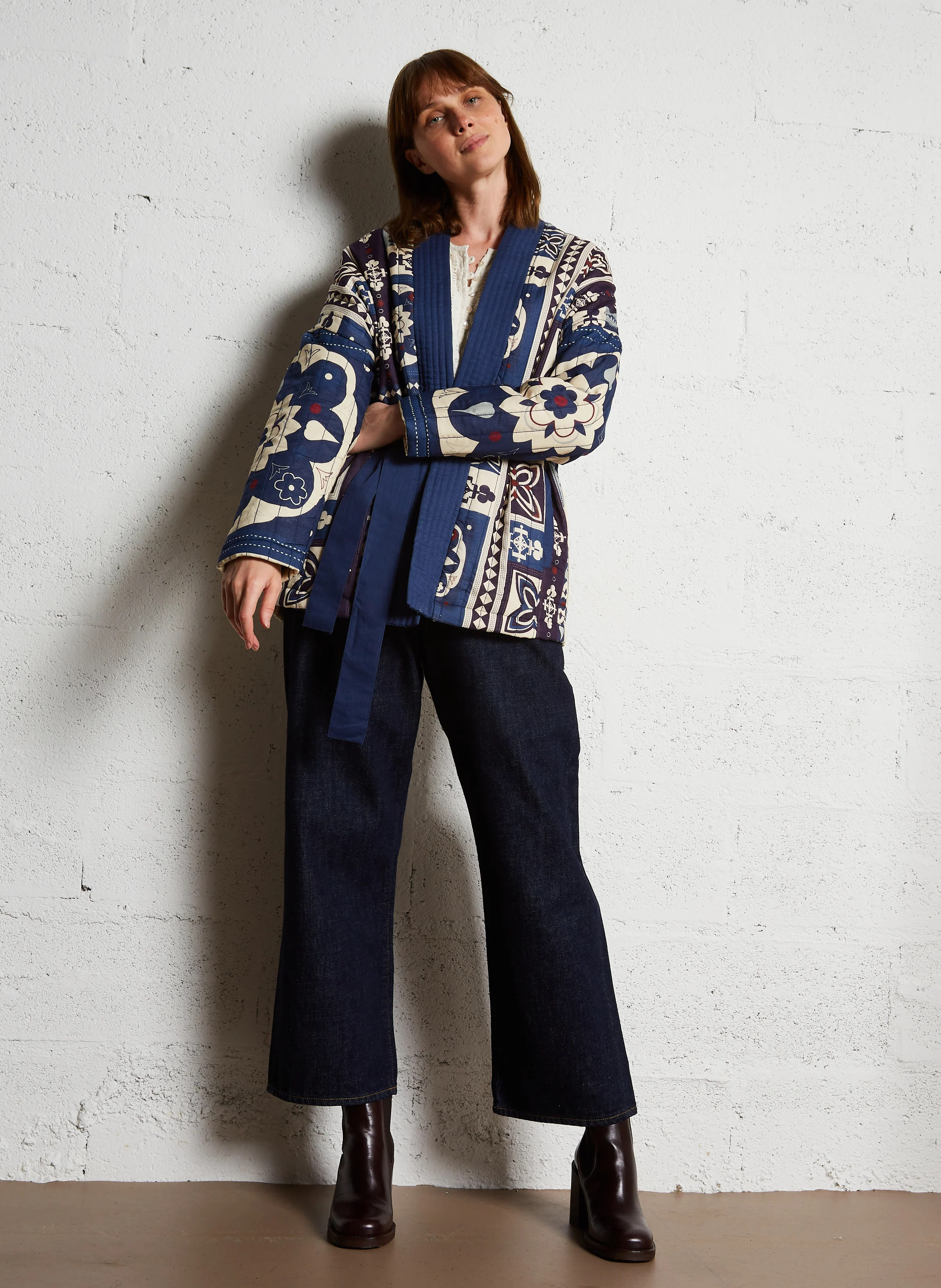 VANELI - Veste droite en coton imprimée | Bleu