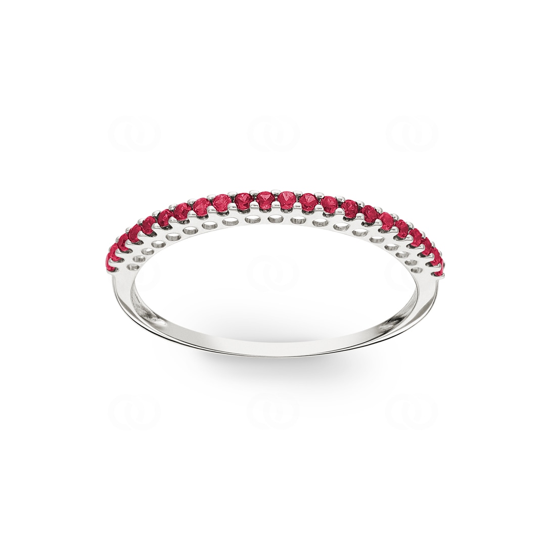 Mémoire-Ring 750/18 K Weissgold mit Rubinen