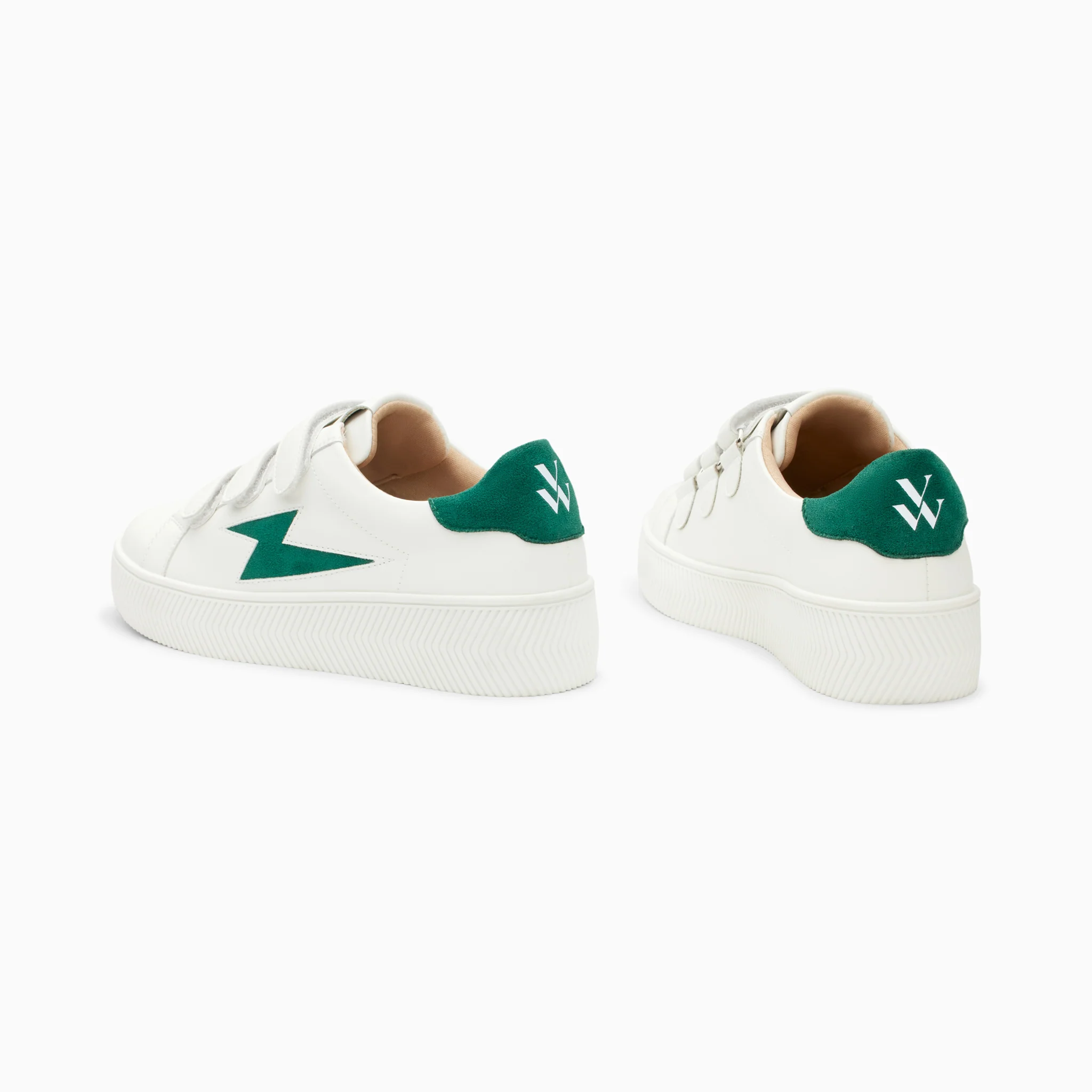 Sneakers-Baskets éclair Camelia blanc et vert sapin à scratchs