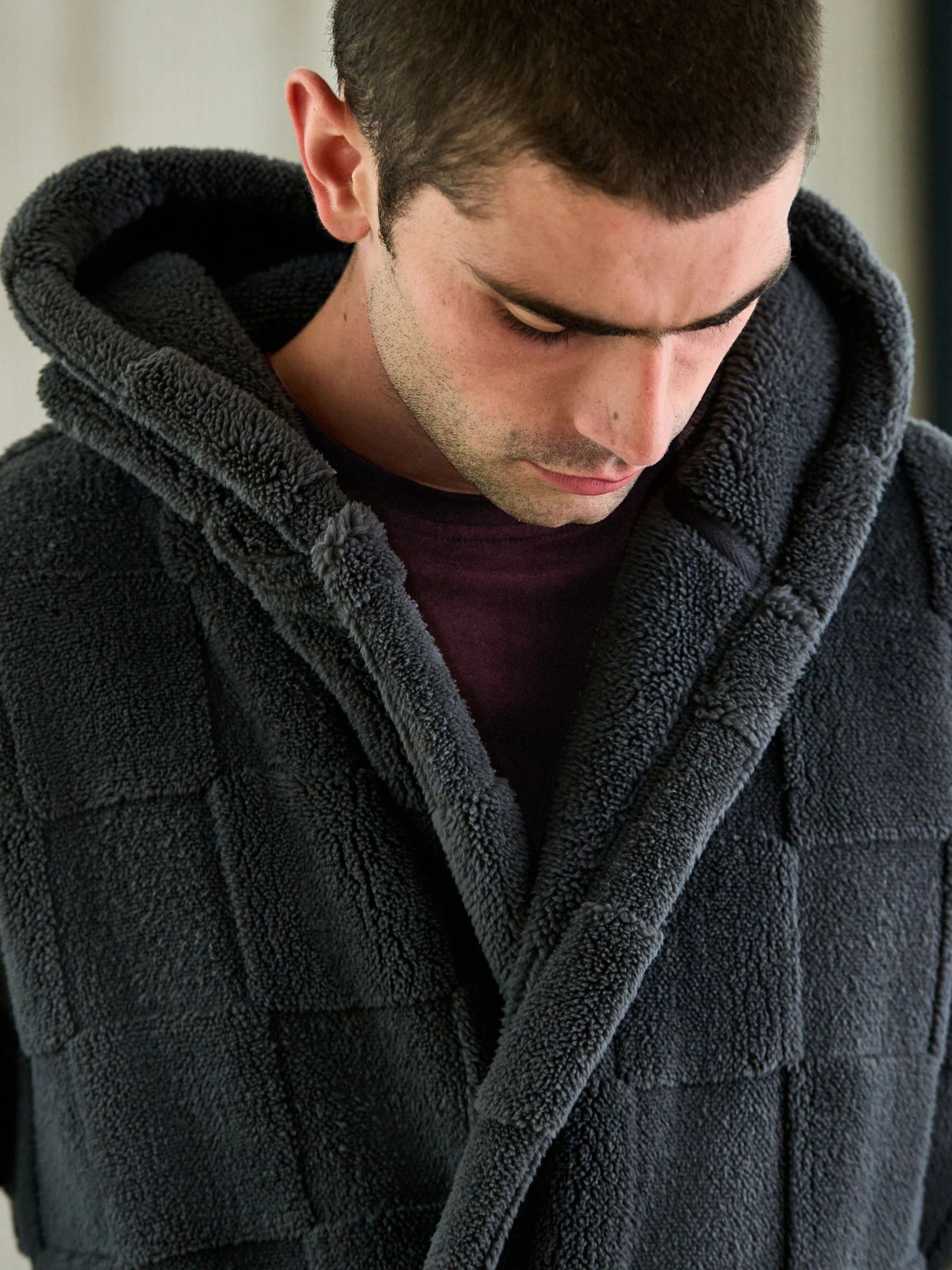 Leisteen grijs - Patterned Cut Borg Dressing Gown