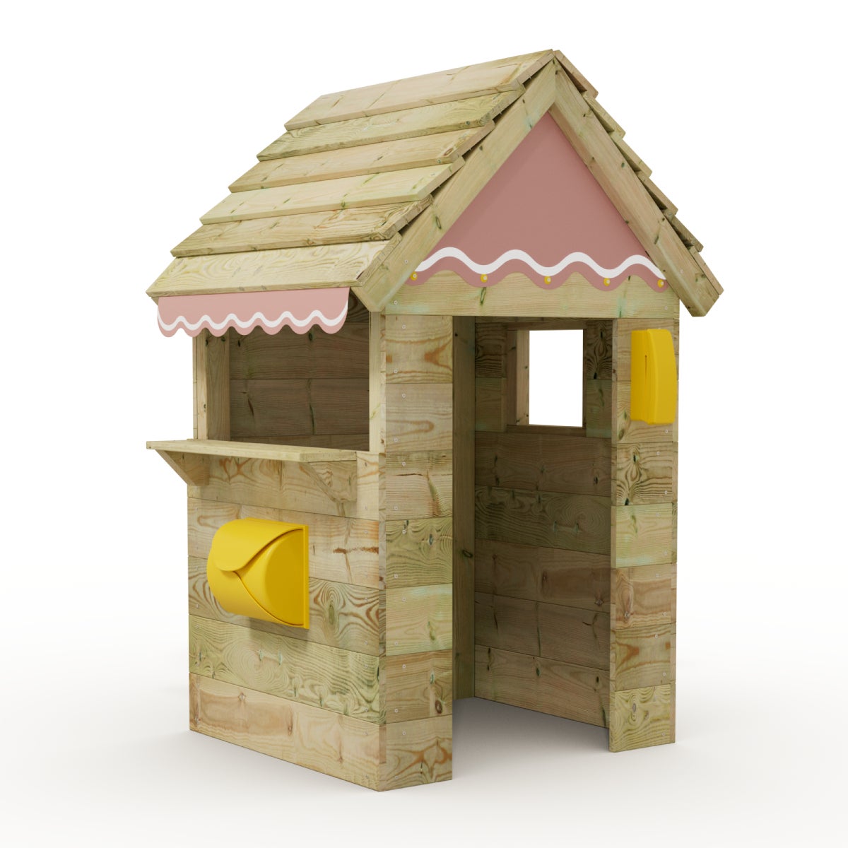 WICKEY Kinderspeelhuisje met houten dak en raam - Pastelroze