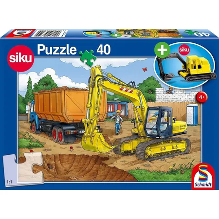 Schmidt Spiele KinderPuzzle - Bagger auf Baustelle, 40 Teile, inklusive SIKU Bagger