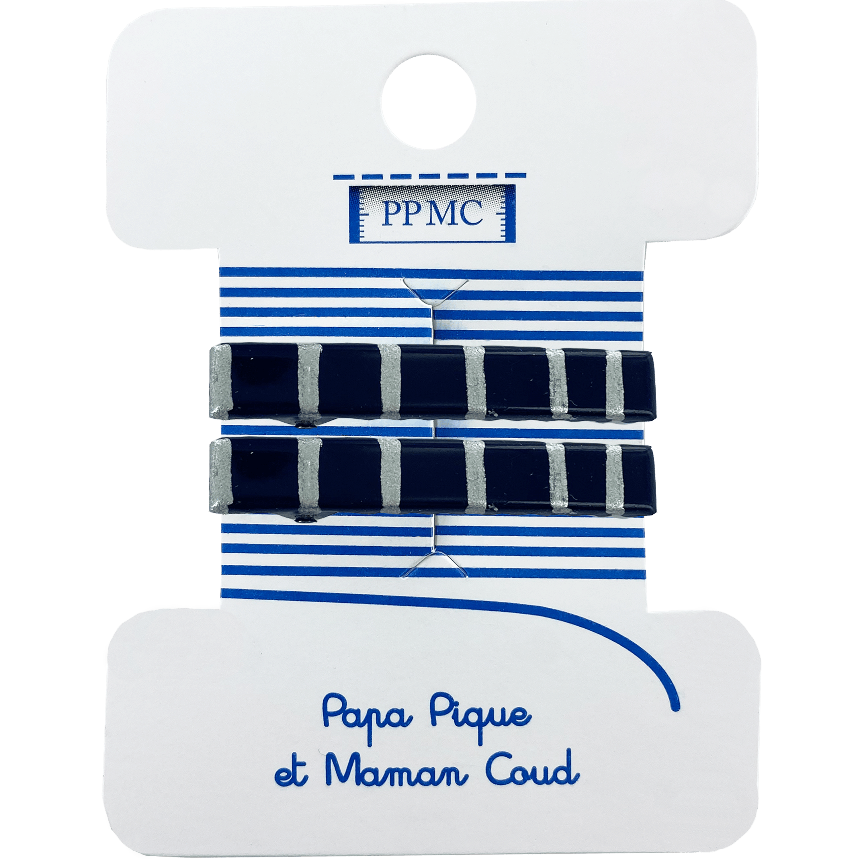 Petite Barrette Croco Rayé Argent Marine