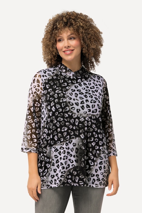 Mesh-Shirt, A-Linie, Stehkragen, 3/4-Arm