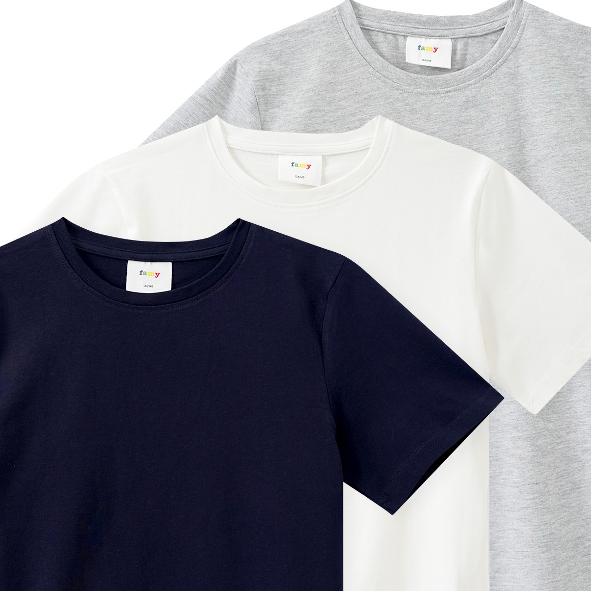 Famy 3 Jungen T-Shirts im Basic-Look dunkelblau / weiss / grau