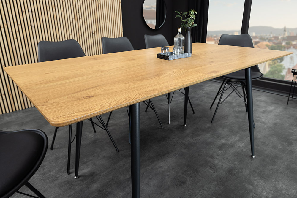 Ausziehbarer Esstisch APARTMENT 120-160cm natur Wildeiche schwarzes Metallgestell