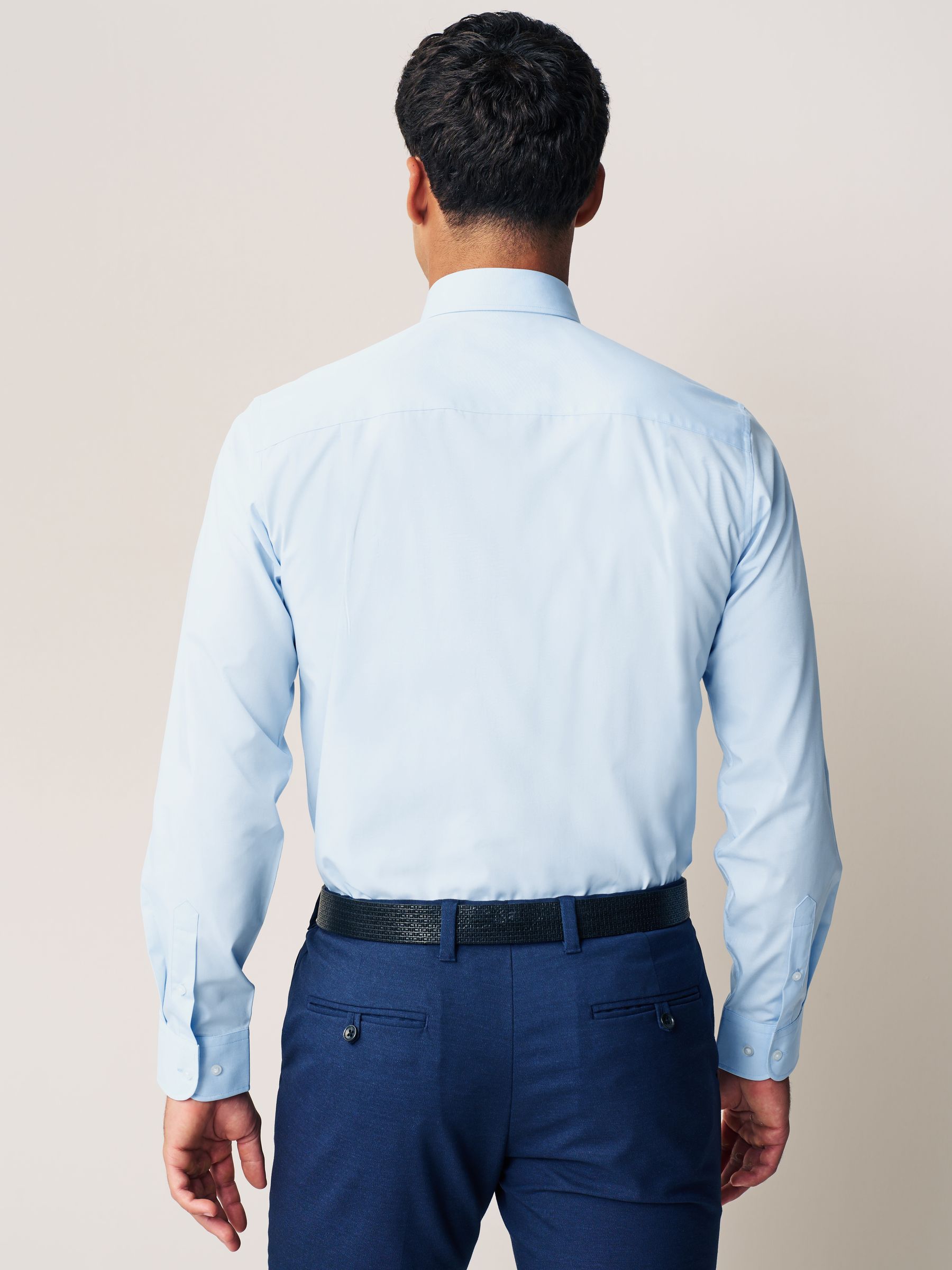 Wit/blauw - Normale Pasvorm - Onderhoudsvriendelijke nette overhemden met lange mouwen met enkele manchetten, verpakking van 2