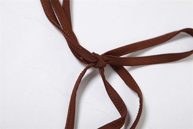 Jeshili - Spaghettibandjes Vierkante Hals Effen Gerimpelde Open Rug Maxi Bodycon Jurk