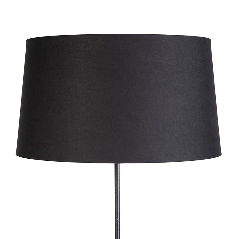 QAZQA - Klassieke I Antieke Zwarte Staande Lamp met Zwarte Kap, Verstelbaar 45 cm - Feest I Woonkamer I Slaapkamer - Stalen Cilinder I Langwerpig I Rond - LED Compatibel E27