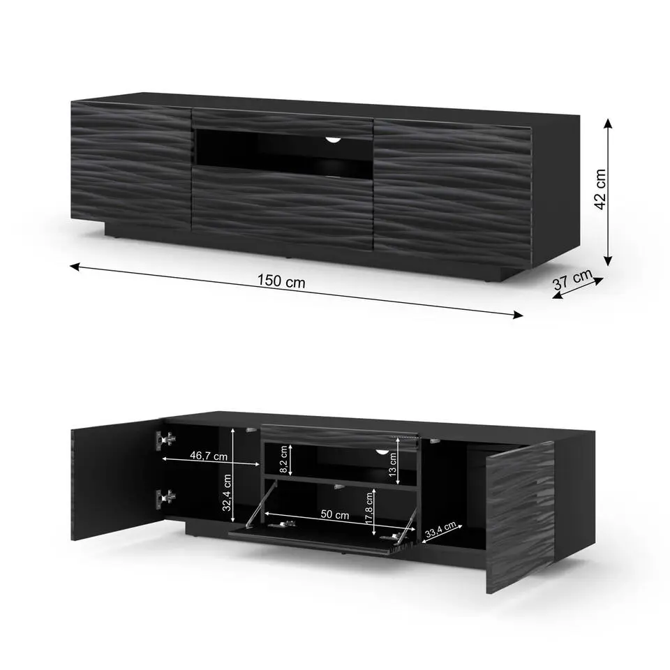AURA TV-meubel 150 cm universeel sahara zwart  LED