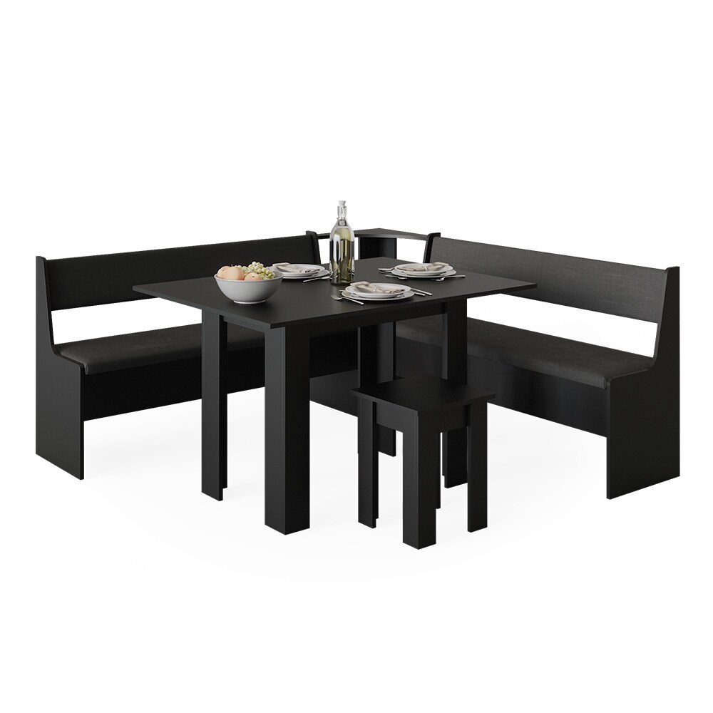Vicco Eckbankgruppe Küchensitzgruppe Esszimmergruppe Roman Schwarz modern 180x180 cm Sitzbank Sitzecke Küchentisch Tischhocker Küchenmöbel Polstermöbel Esszimmermöbel