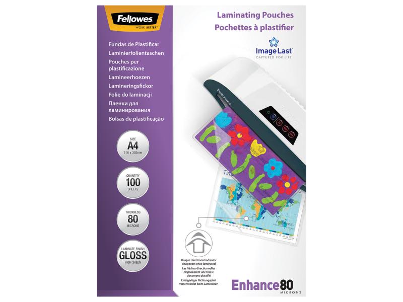 Fellowes Laminierfolie A4, 80 µm, 100 Stück, Glänzend 100 Laminierfolien Glänzend