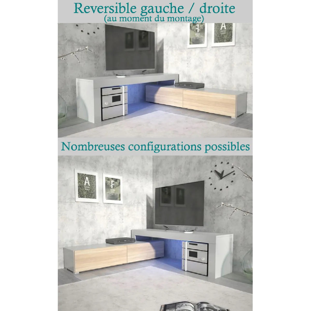 Dusine Meuble TV Flex Blanc et Noir