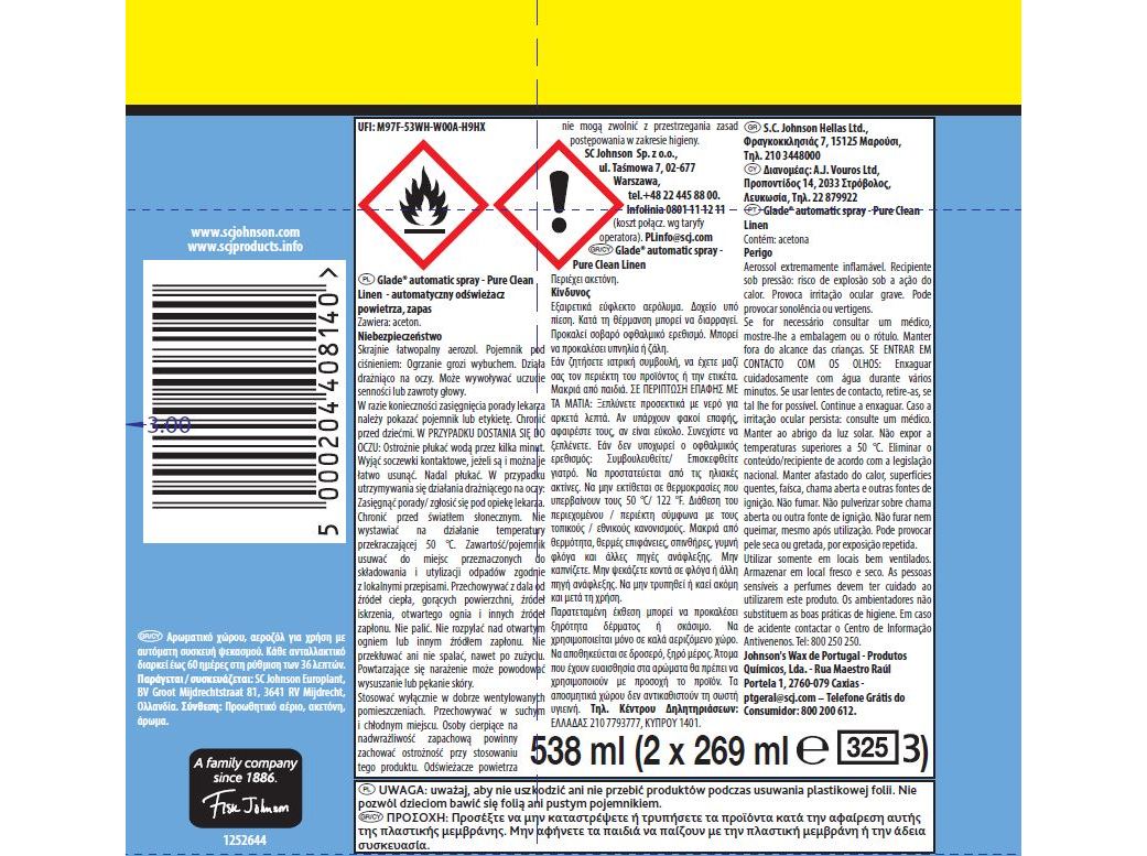 AMBIENTADOR GLADE AUTOMÁTICO RECARGA CLEAN LINEN 2X269ML