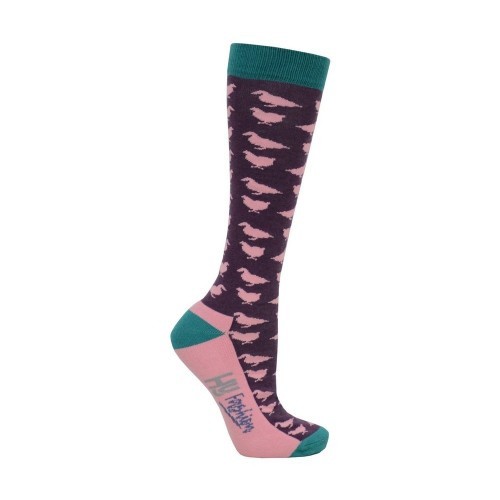 Pacote com 3 pares de meias de montaria, estampa de fazenda, multicoloridas.