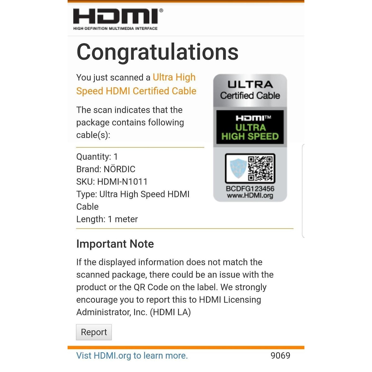 NÖRDIC CERTIFIED CABLE 1M HDMI2.1 Ultra High Speed 8K 60Hz 4K 120Hz 48Gbps Dynamic HDR Earc Game Mode VRR Dolby Atmos Nylon Flettet Kabel Forgylt