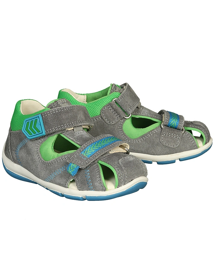 Lauflernsandalen FREDDY mit Zehenschutz in hellgrau/grün