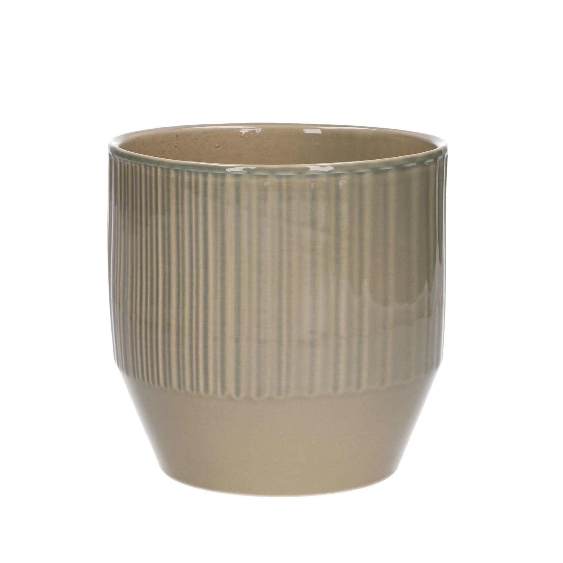 Bloempot, aardewerk, zachtgroen verticale streep, Ø 13 cm