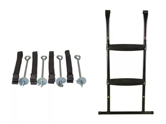 Kangui - Trampoline de jardin 426 cm + filet de sécurité + échelle + kit d'ancrage JUMPI Taupe/Vert 430