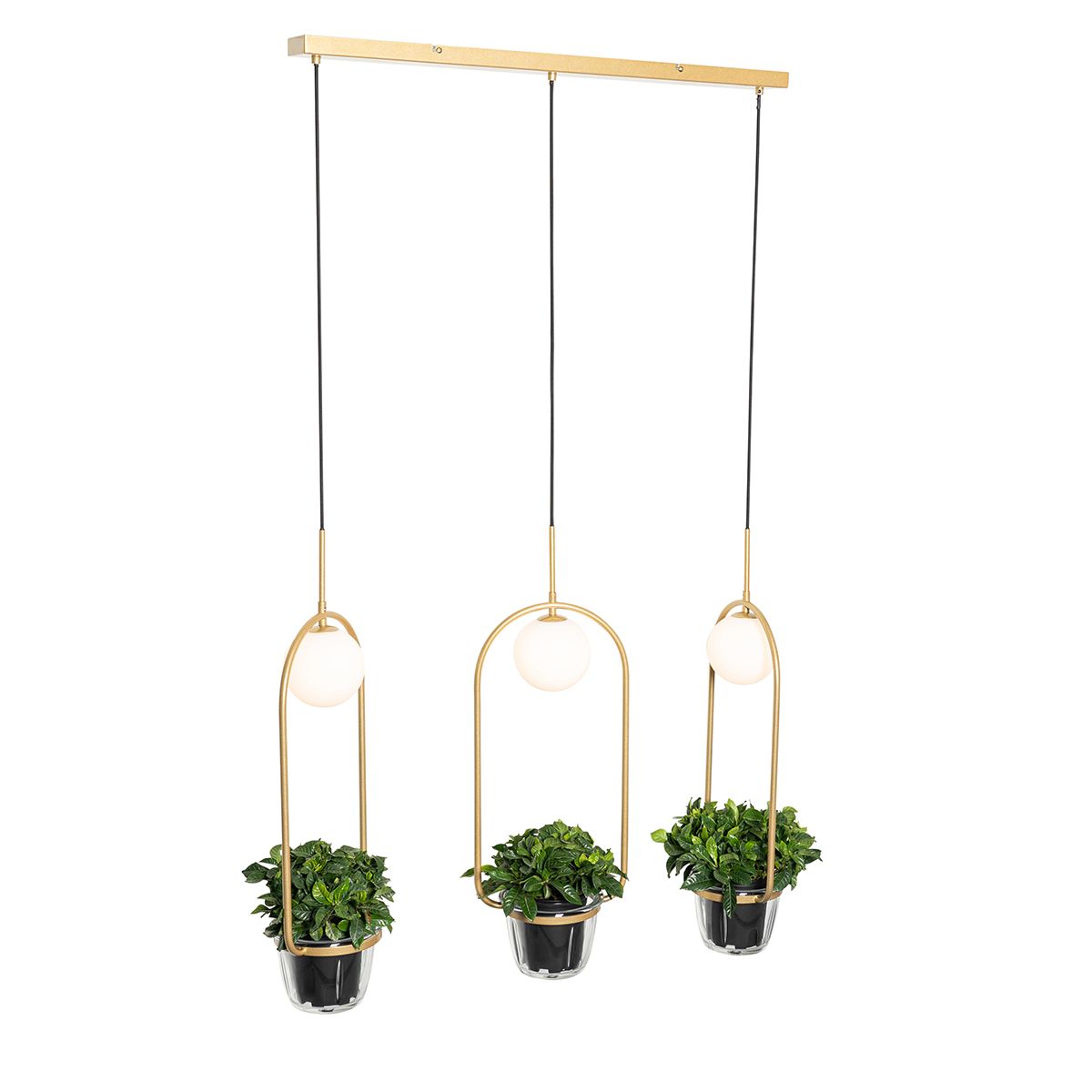 Art deco hanglamp goud met wit glas 3-lichts - Isabella