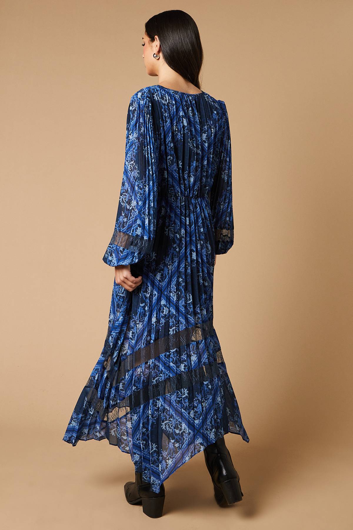 Oasis Robe Midi Portefeuille à Imprimé Foulard avec Plis et Insertions de Dentelle