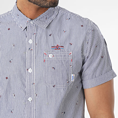 Chemise Manches Courtes A Rayures Clerk Bleu Marine Blanc