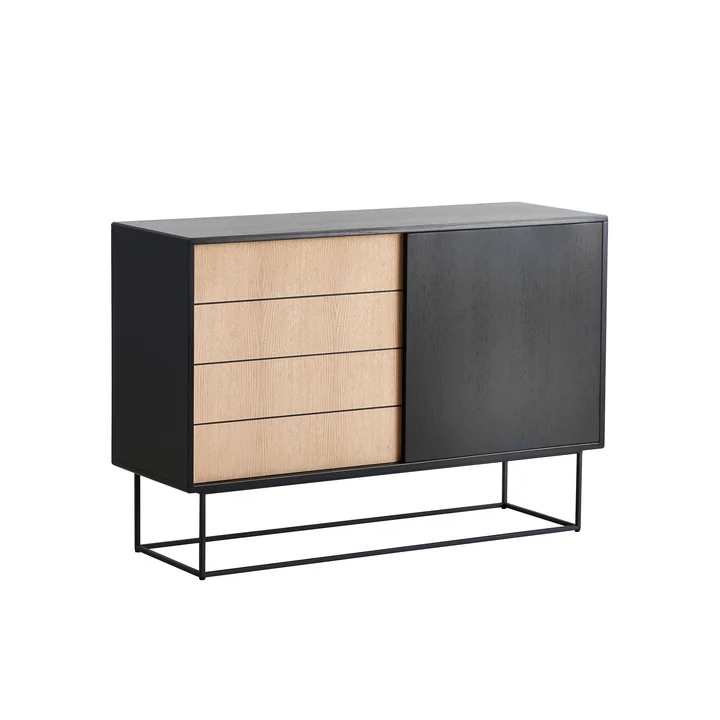 Woud - Virka Sideboard high, Eiche schwarz / geseift