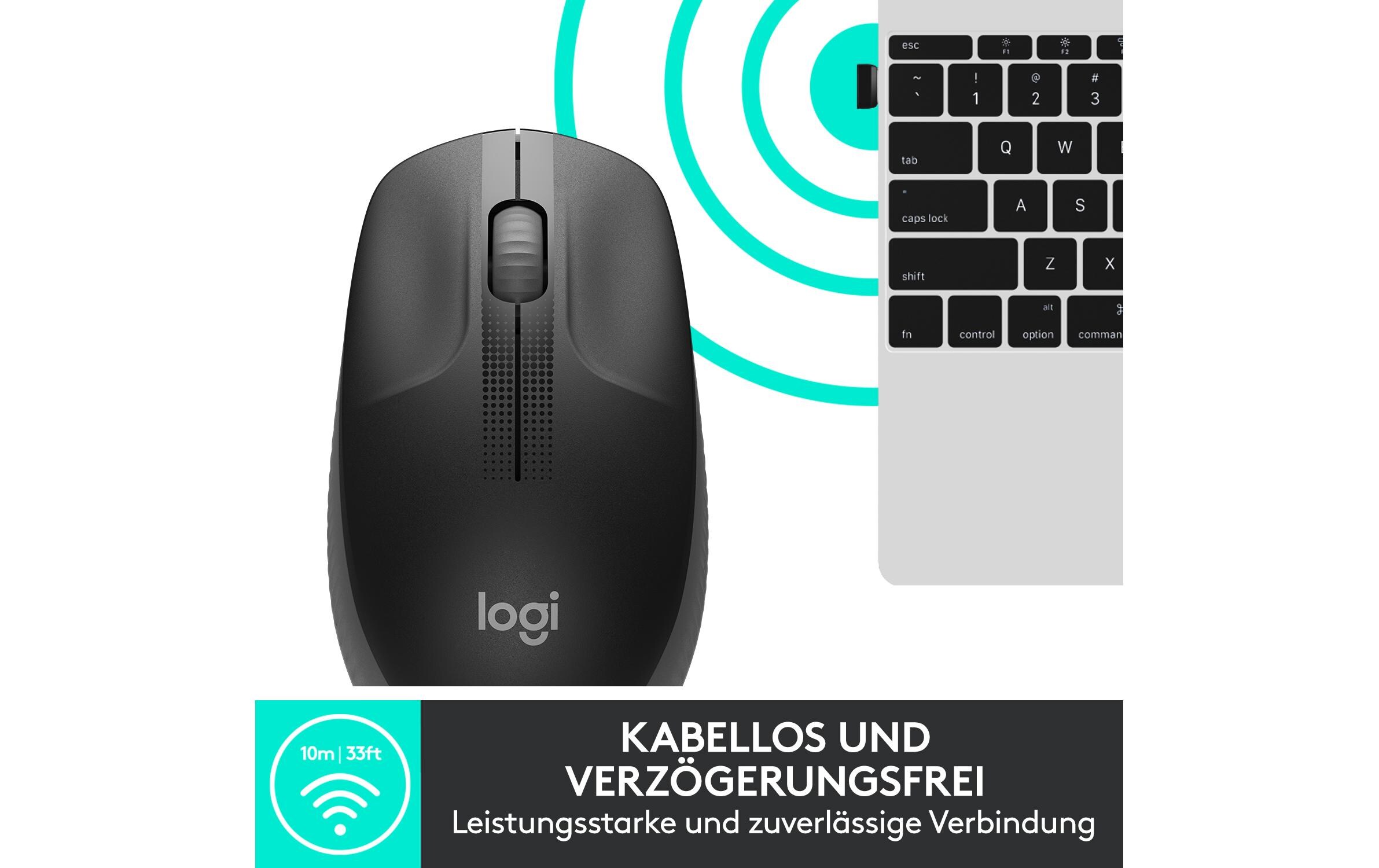 Maus M190 Anthrazit/Schwarz, kabellosUniverselle Arbeitsmaus für alltägliche Büroarbeiten
