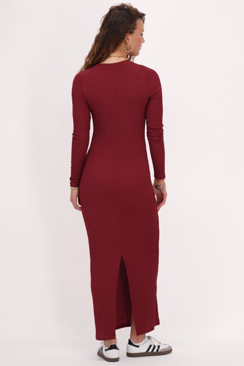 Burgundy maxi jurk met structuur & split