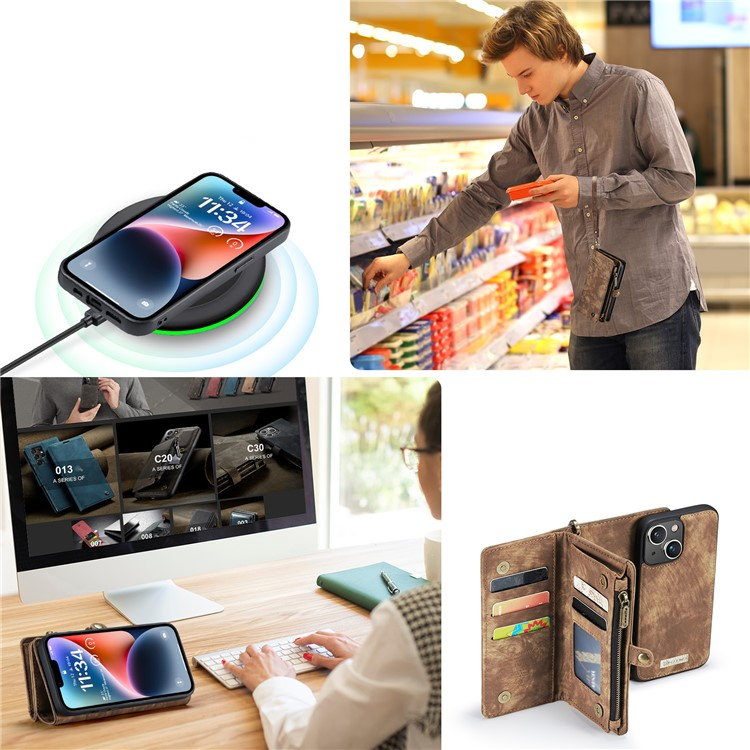 iPhone 15 2in1 Leder Tasche   Magnet Hardcase Karten Etui - Braun