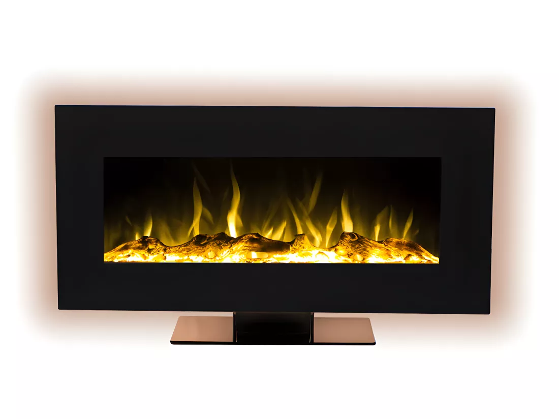 Cheminée électrique IRAZU - Murale ou à poser - LEDs & Bluetooth - L106,68 x P26 x H57,2 cm - Noire