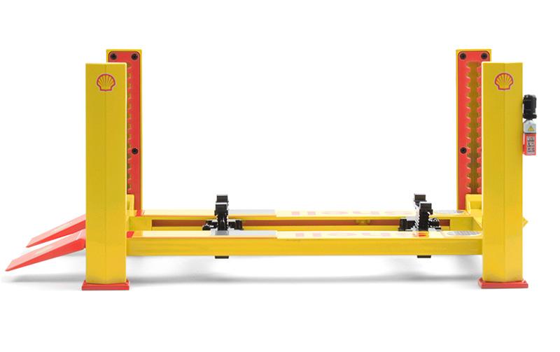 Hebebühne 4-Säulen Shell Oil No.2 1:184-Post Lift für Modellautos im Massstab 1:18