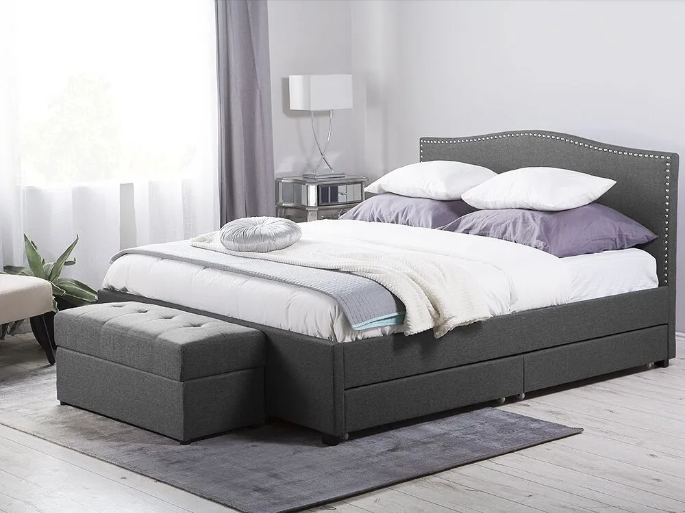 Bed met opbergladen Stof MONTPELLIER 180 x 200 cm LED Donkergrijs