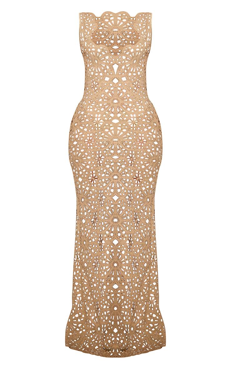 Vert Sauge Robe De Plage Maxi Plongeante Au Crochet Motif Fleurs