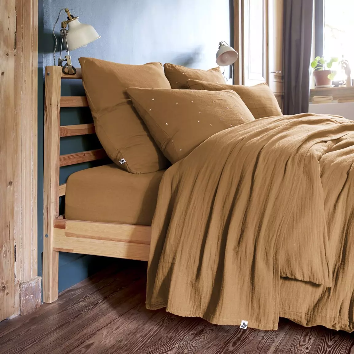 Drap plat gaze de coton (270 x 300 cm) Gaïa Camel