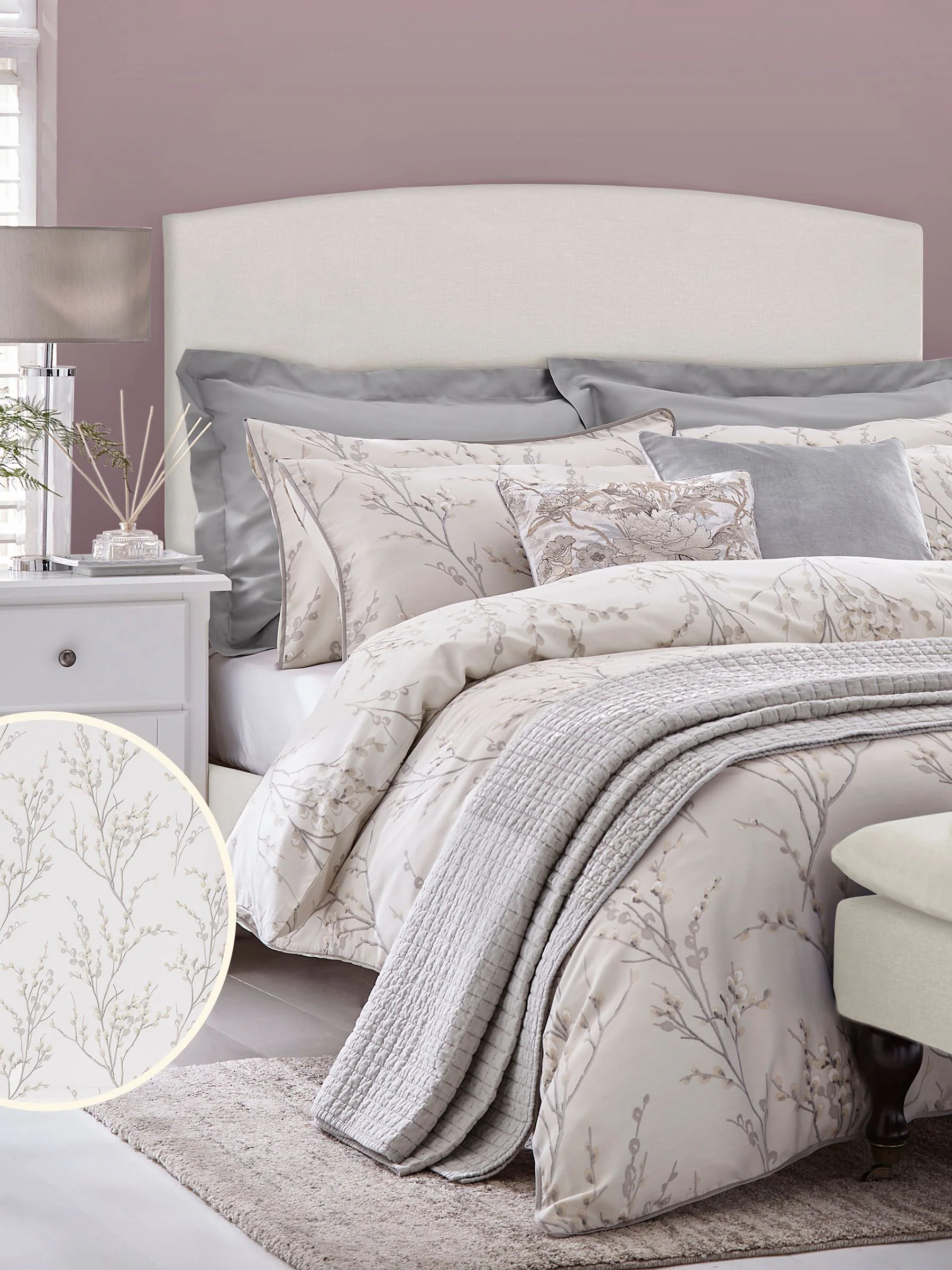 Laura Ashley 100% Cotton Sateen 200 Thread Count Pussy Willow Duvet Cover and Pillowcase Set