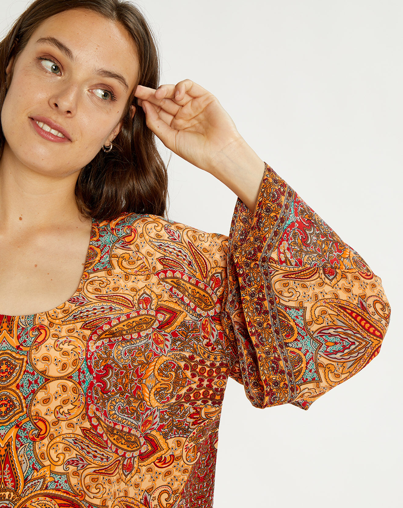 Lauren Vidal Robe en Soie mélangée Sasha imprimée papaye